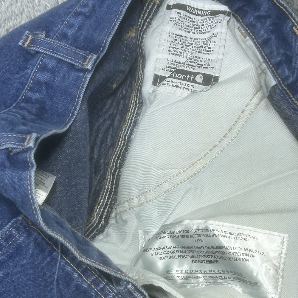 Carhartt FR Jeans Men's 38x34 Dungaree Fit Blue Work Safety Visibility FRB13 - Picture 12 of 16